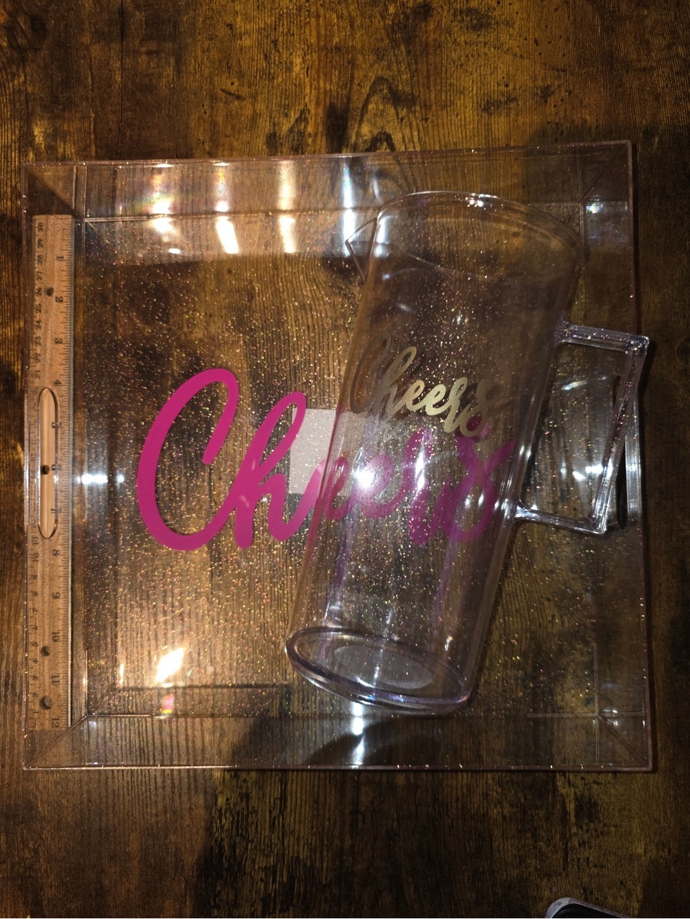 Ashland Clear Acrylic Serving Tray and Tumbler Set with Pink Script